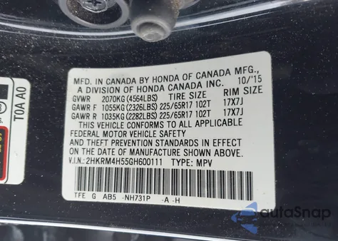 2016 Honda Cr-V Ex from USA, damaged, VIN 2HKRM4H55GH600111